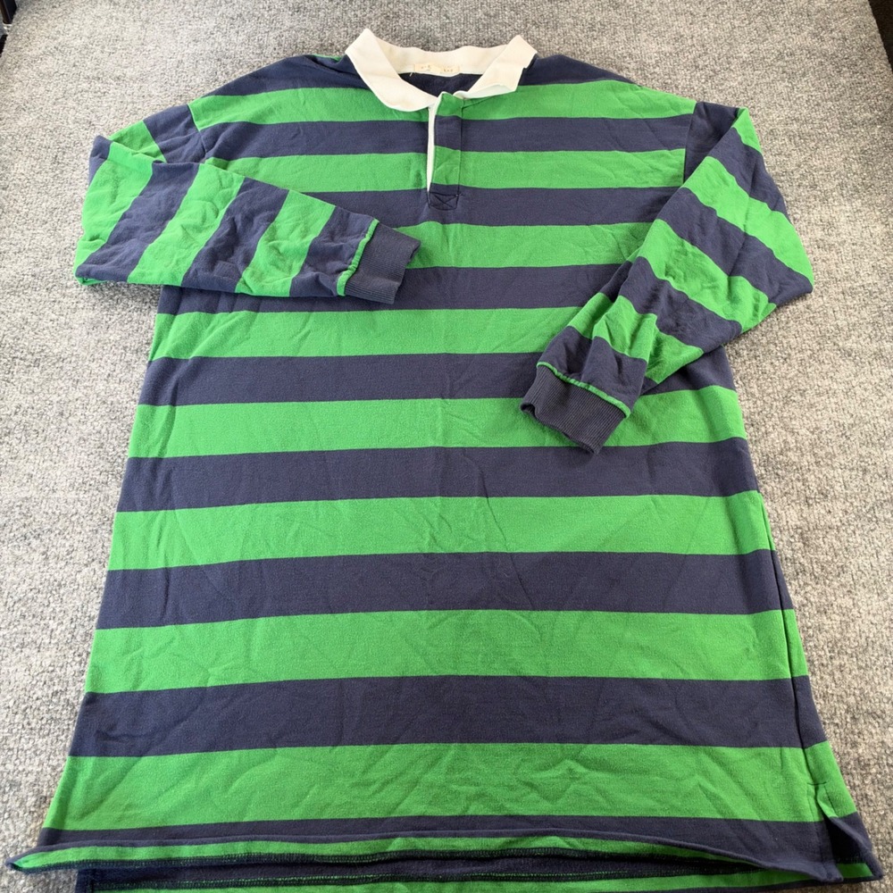 Copper Key Rugby Shirt Juniors M Striped Cotton Blend Long Sleeve Green Navy